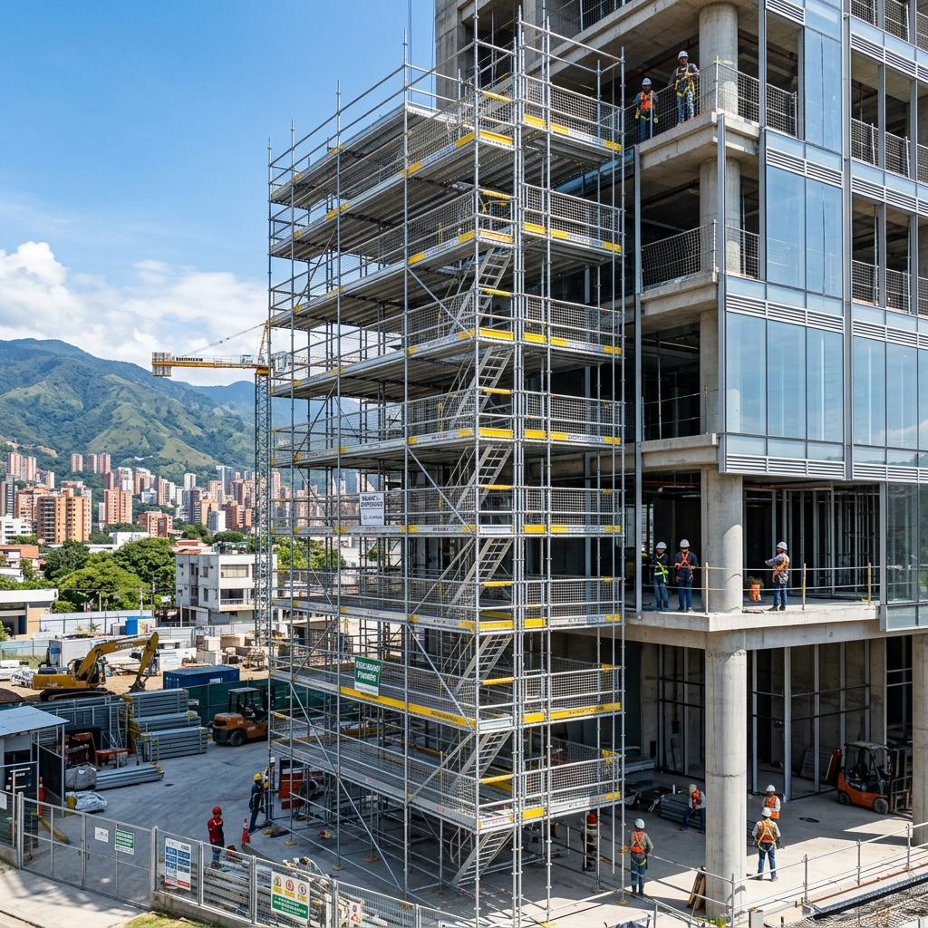 Comparativa de seguridad entre andamios certificados y equipos no reglamentarios en una obra en Cali